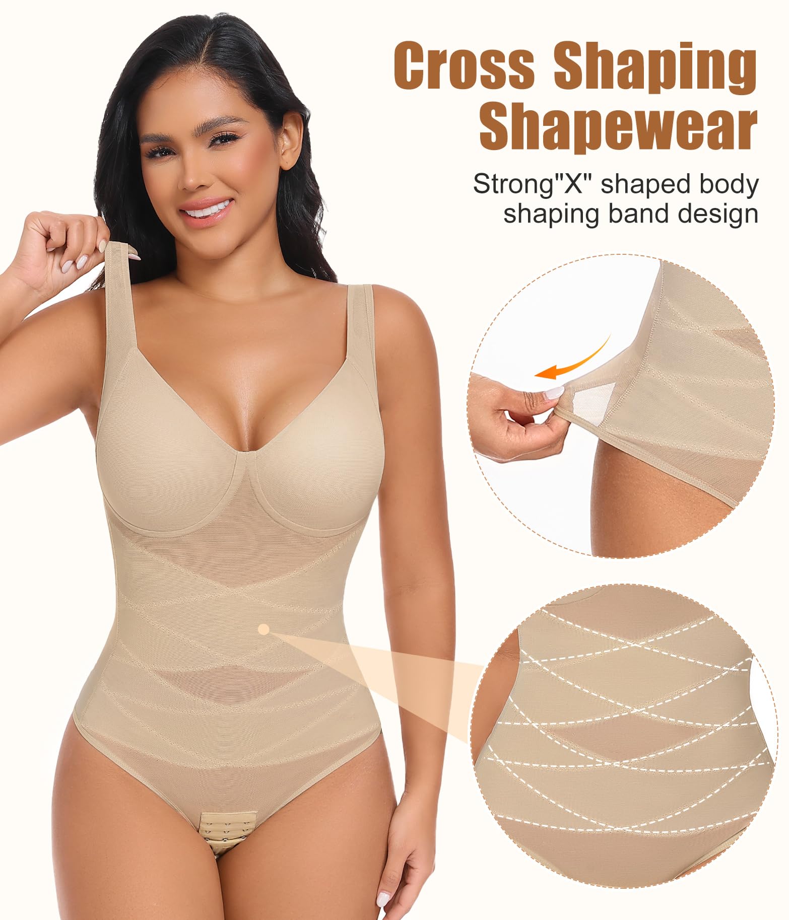 Niwicee Body Contenitivo Modellante Donna Shapewear Bodysuit Pancia Piatta Guaina Contenitiva Perizoma Intimo Snellente Shaper Shaping Spallino Regolabile Mesh Fajas