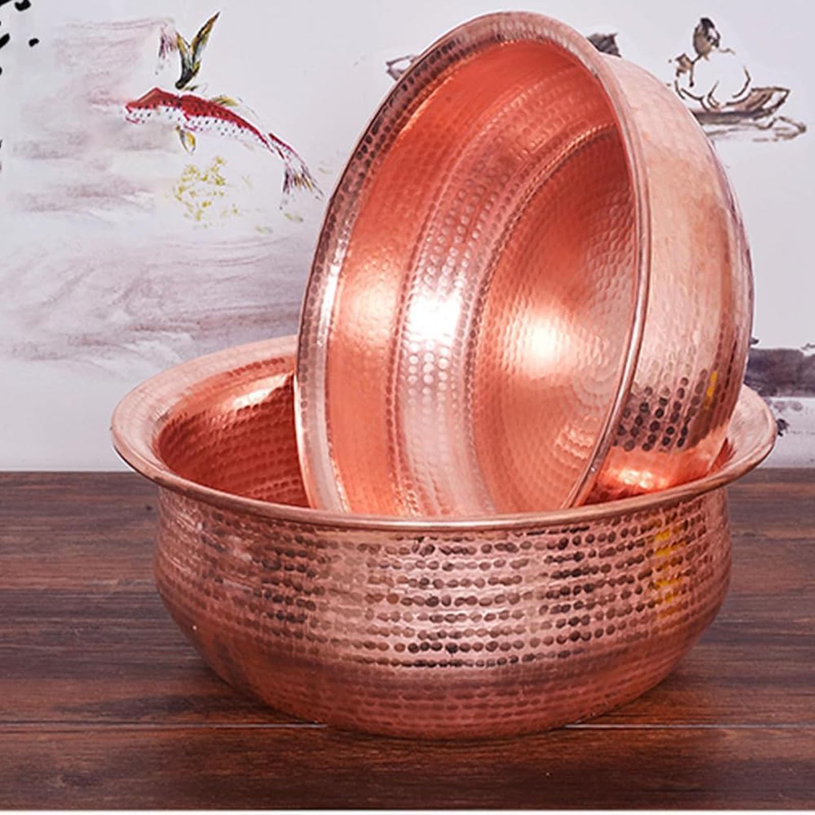 Handgehämmertes Kupferbecken, Tragbare Pediküre-Kupferschalen, 8 L Fassungsvermögen, Durchmesser 41 Cm, Der Rand Des Beckens Hat Ein Geschwungenes Design Für Hochzeitsfeiern, Gesichtswaschen, Fußbad U