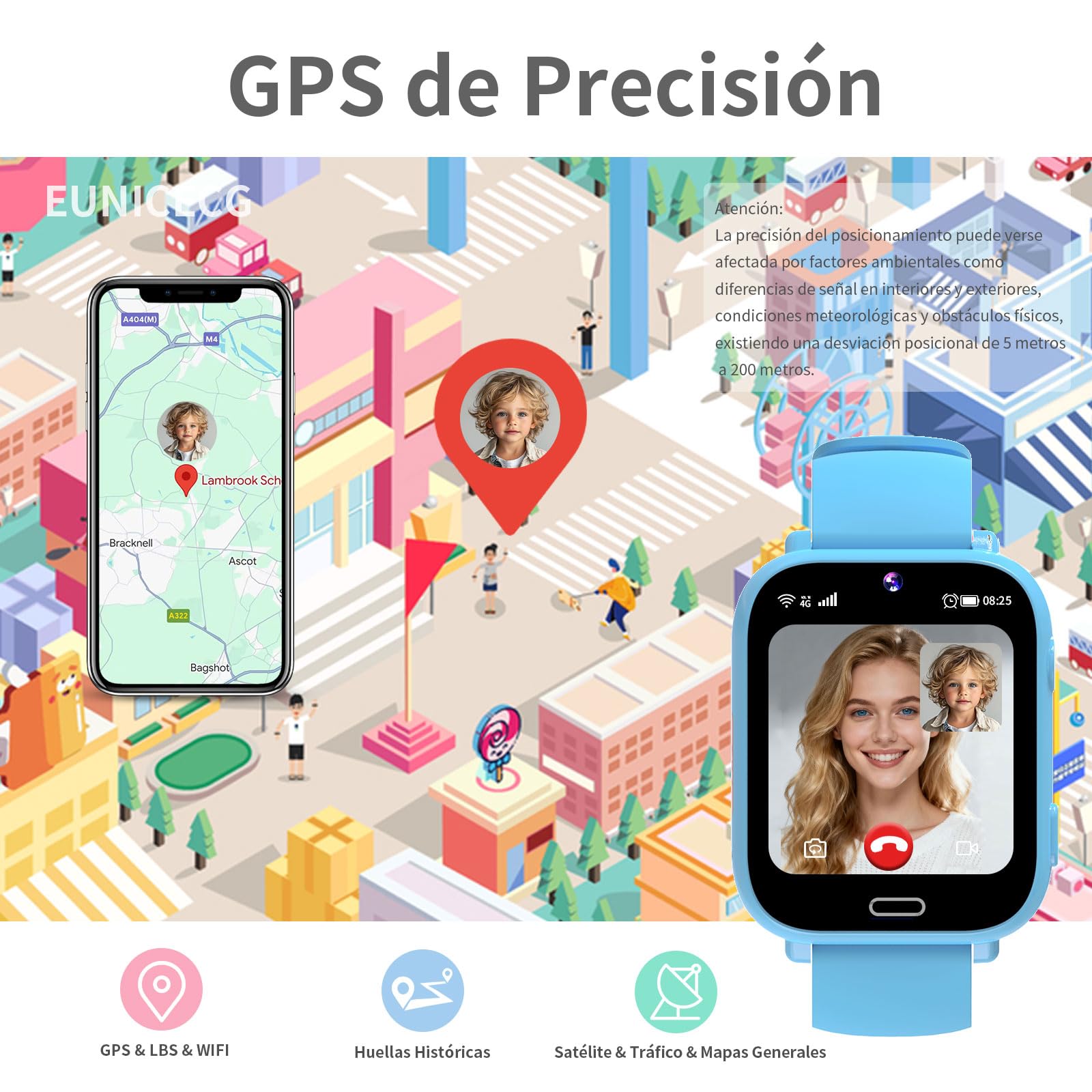 4G Reloj Inteligente Niño con GPS y Llamadas Localizador Telefónica Videollamadas Chat de Voz Juegos Despertador SOS Calculadora - Digital Smartwatch para Niños Niñas Aniversarios Regalos