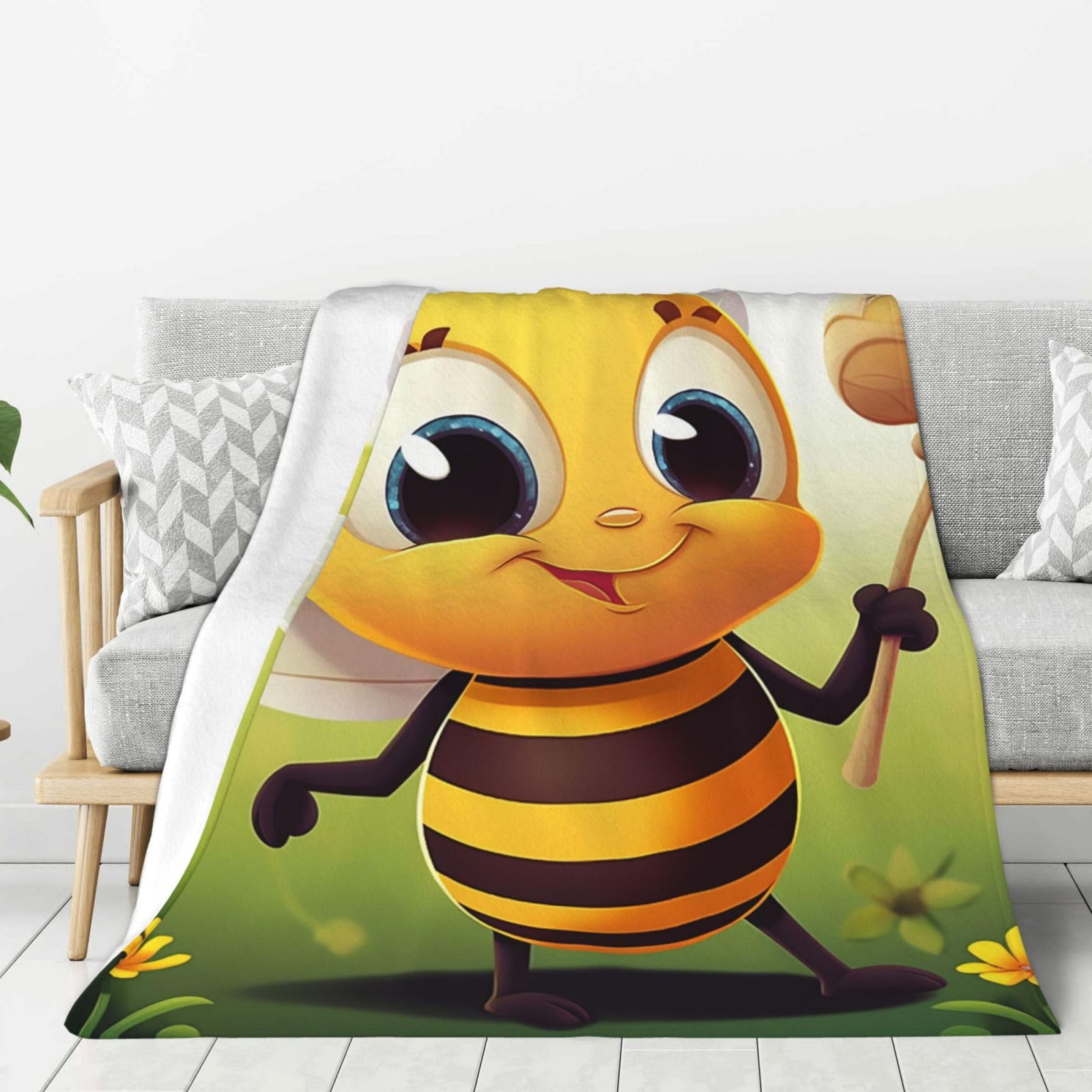 Honey Bee Throw Blanket Plush Flannel Fleece Blanket, Soft Lightweight Cozy Blankets 40"X30" for Bed Couch Sofa Travel