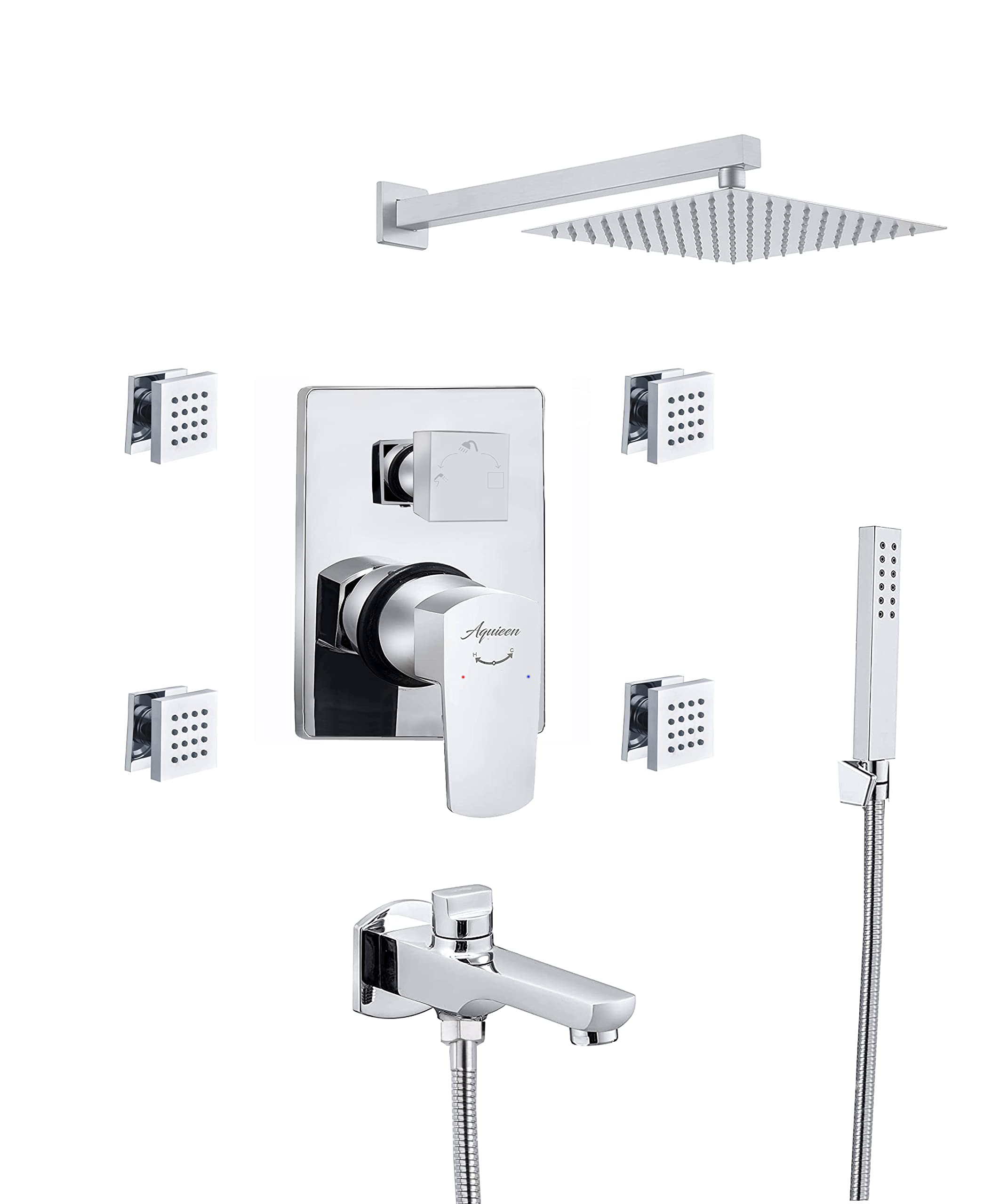 Aquieen Zura Diverter Set with Shower System & Hand Shower with Body jet (8" SHOWER (4 BODY JET)) (B0B785K54L) Amazon Price History, Amazon Price Tracker