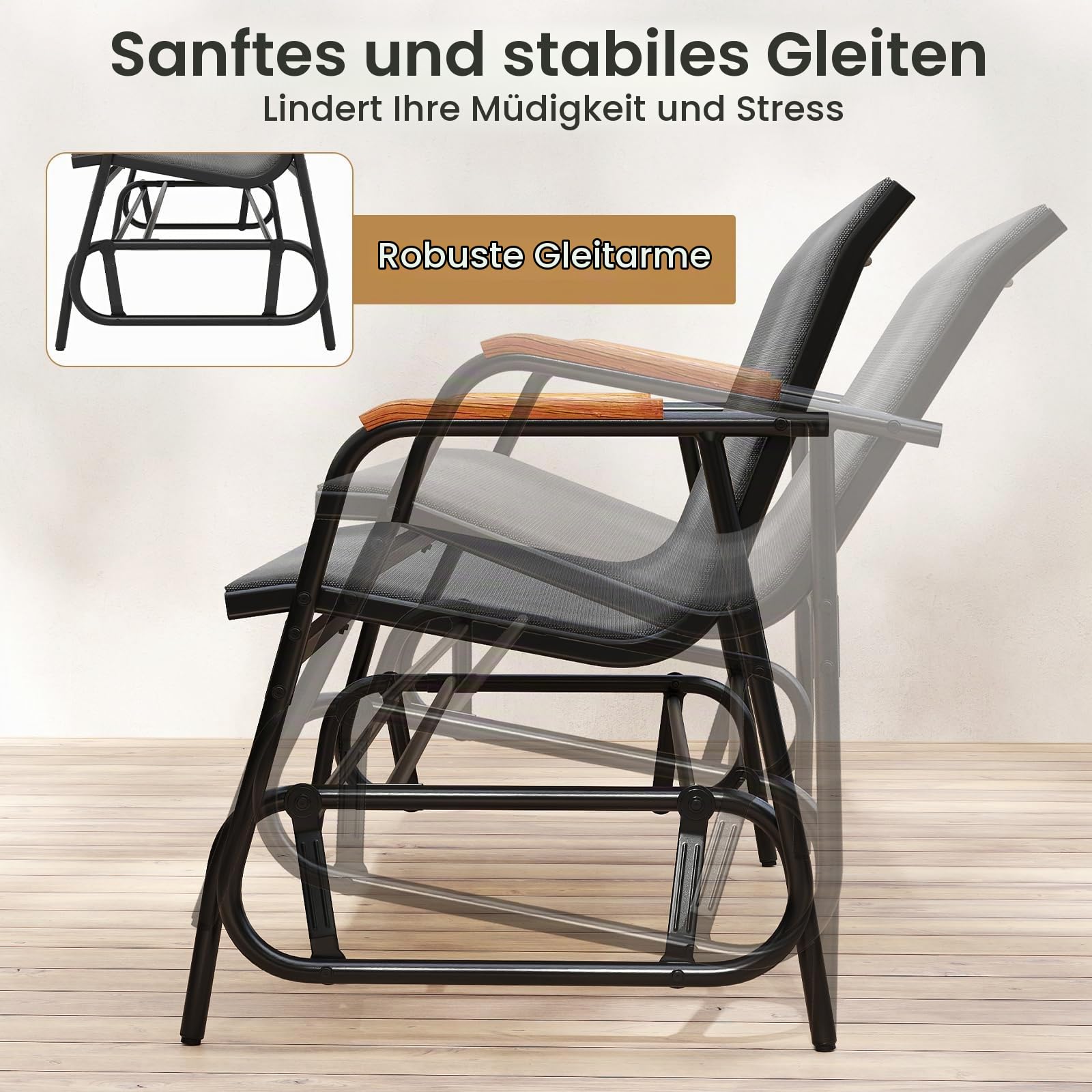 FANTASK 3-Sitzer Gartenbank, Schaukelbank bis 450 kg mit sanfter Gleitbewegung, Schaukelstuhl mit atmungsaktivem Stoffsitz, Terrassenbank für Garten, Balkon, Terrasse (Grau)
