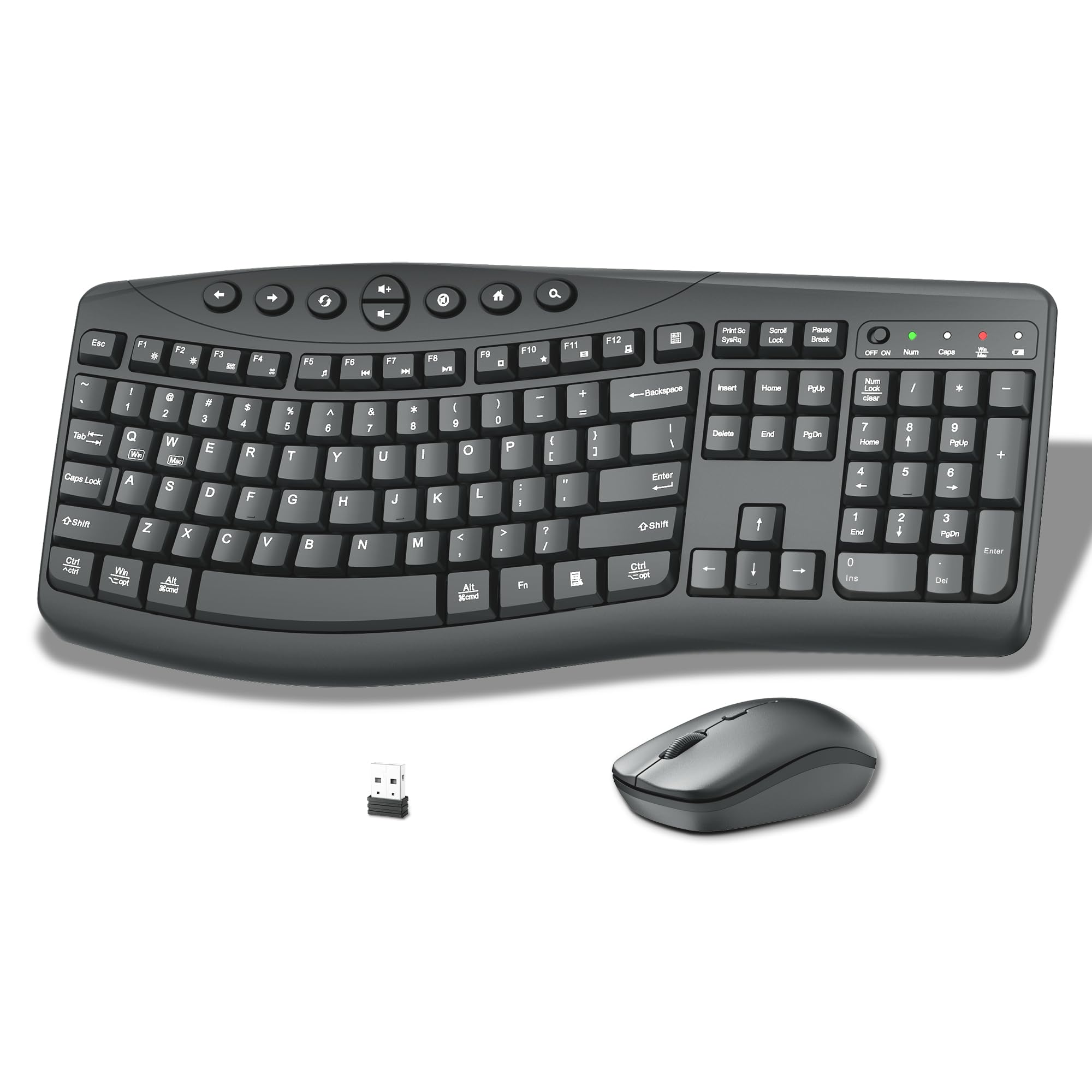 Wireless Keyboard and Mouse Combo, Quiet Ergonomic Curved Keys(Graphite)