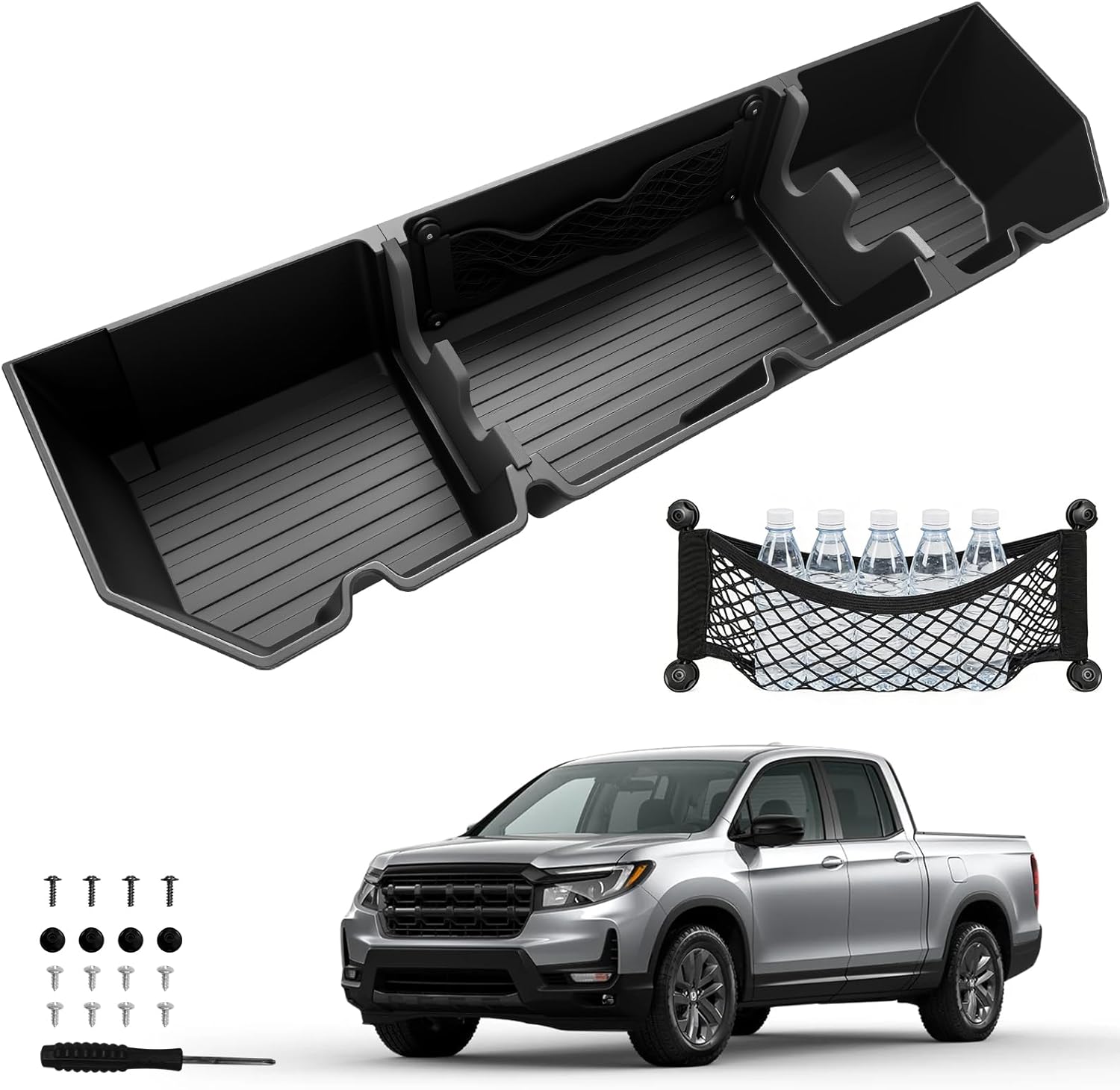 Under Seat Storage for Honda Ridgeline 2017-2026, Custom Fit Rear Underseat Organizer Box for Ridgeline Crew Cab, Heavy Duty Waterproof Truck Storage with Dividers
