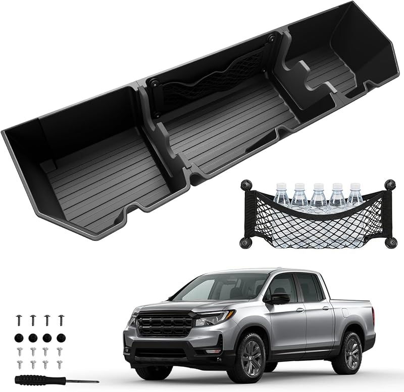 Organizador de Armazenamento Sob o Banco para Honda Ridgeline Crew Cab 2017–2026, Caixa com Divisórias Removíveis, Plástico ABS Preto