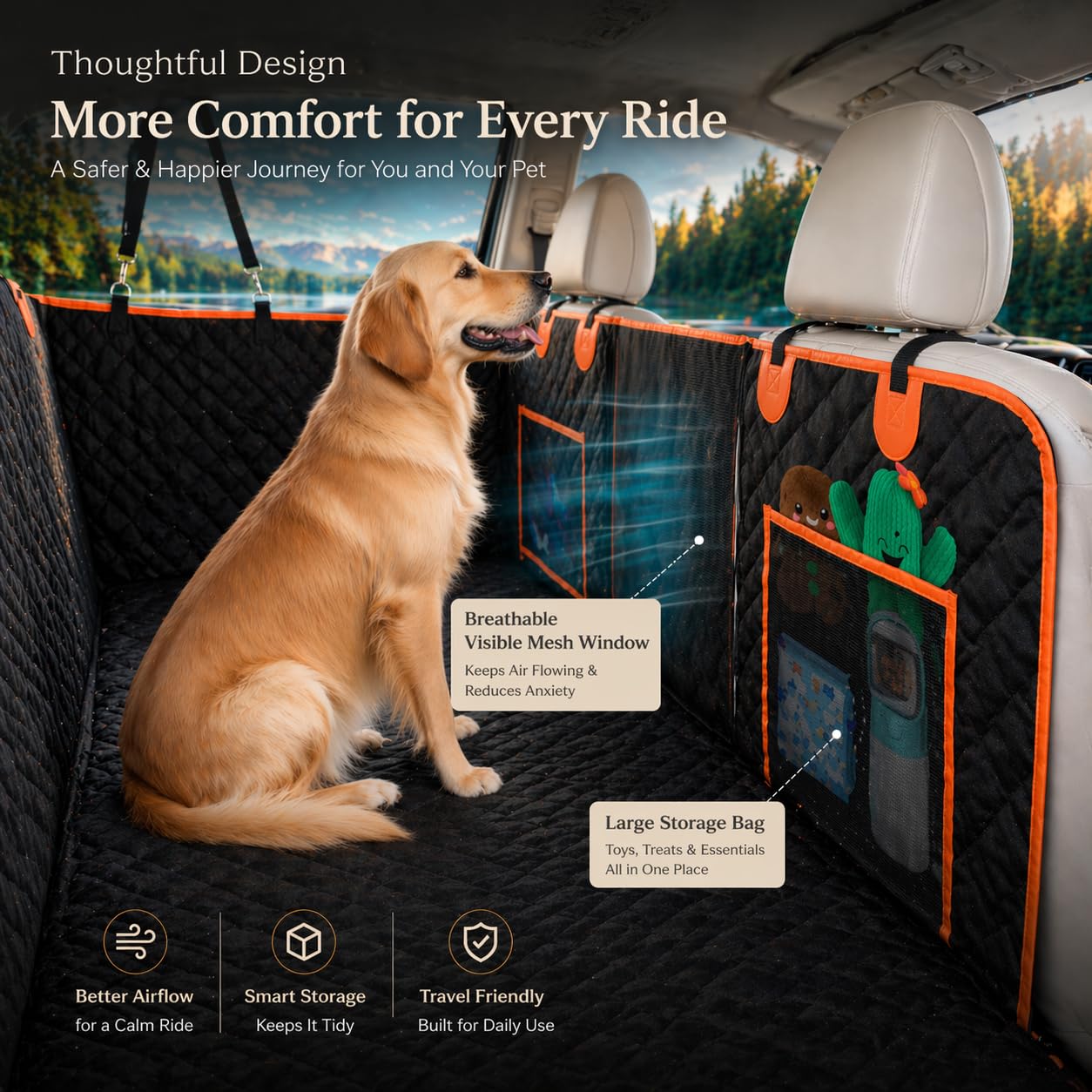 Euqvunn Manta para Perro de Auto (131.8 * 62.99 cm), [Tamaño Ancho & Clip Metálico] Protector de Maletero, Asiento Impermeable para Perro, Hamaca Universal para Todos los Autos y SUVs