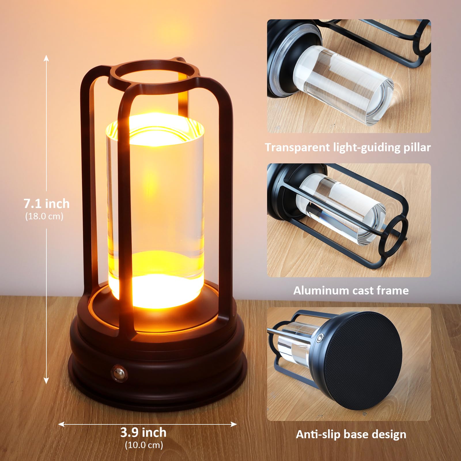 Kangtaixin LED Tischlampe kabellos, 2 Pack, Dimmbare Akku-Tischlampe mit Touchsteuerung, 3 Lichtfarben, Nachttischlampe aus Metall, für Schlafzimmer & Wohnzimmer, Schwarz