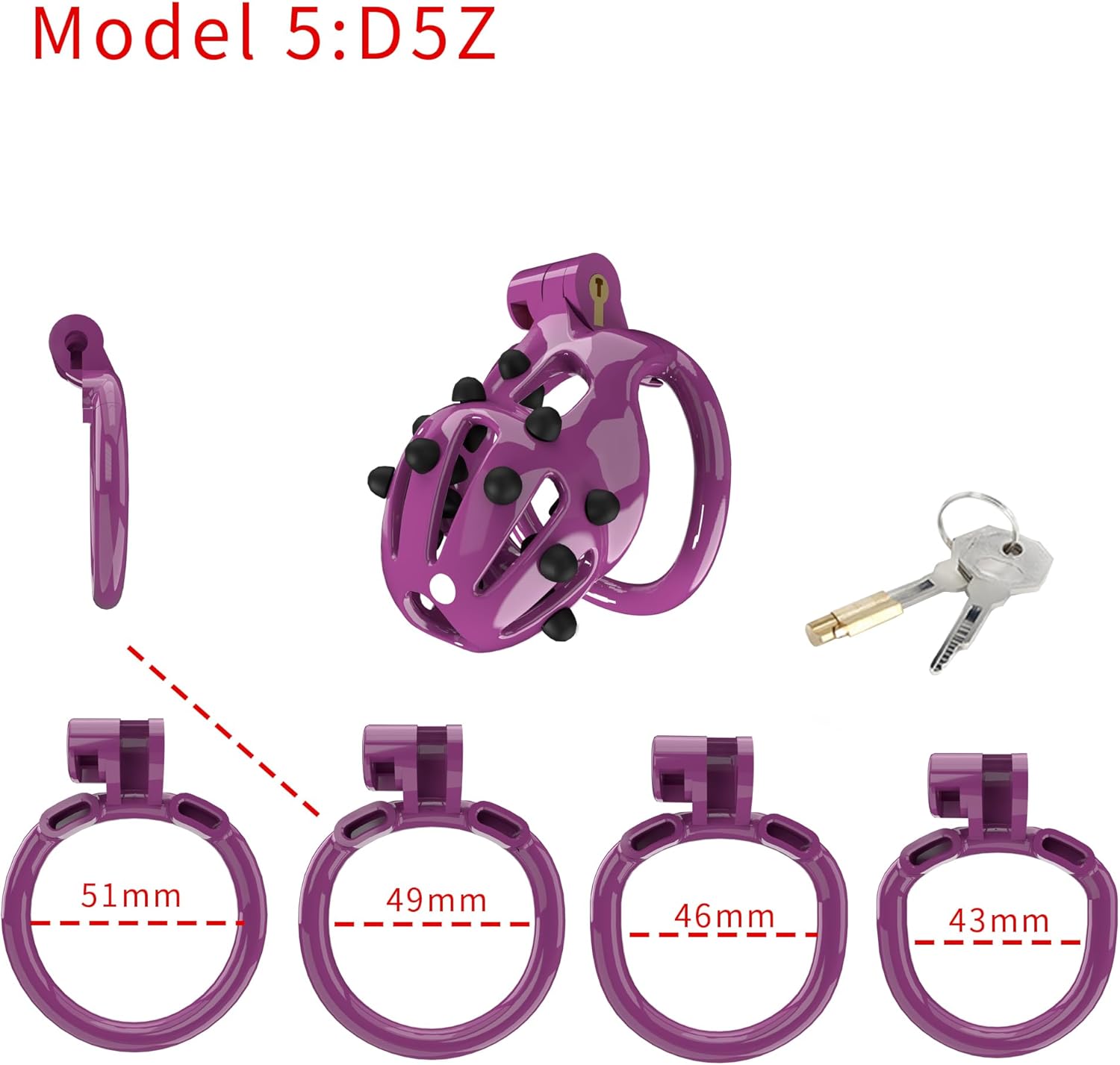 Male BDSM Chastity Device Breathable Cock cage Upgraded 3D Cage Set with 4 Arc Rings and Removable Soft Spikes, Feel The Pain CBT Men Abstinence Penis Bondage (D)