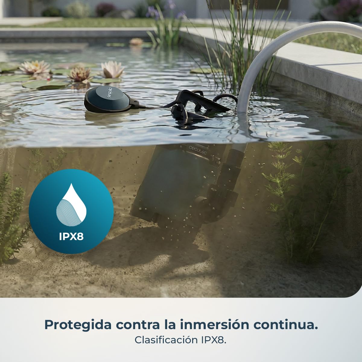 Cecotec Bomba de Aguas Sucias Axike 400 Dark. 400W, Caudal hasta 8000L/h, Altura Máx 5,5m, Profundidad 7m, Partículas hasta 25mm, Interruptor Flotante, IPX8, Cable 10m y Cuerda de Nylon 8m — view 8
