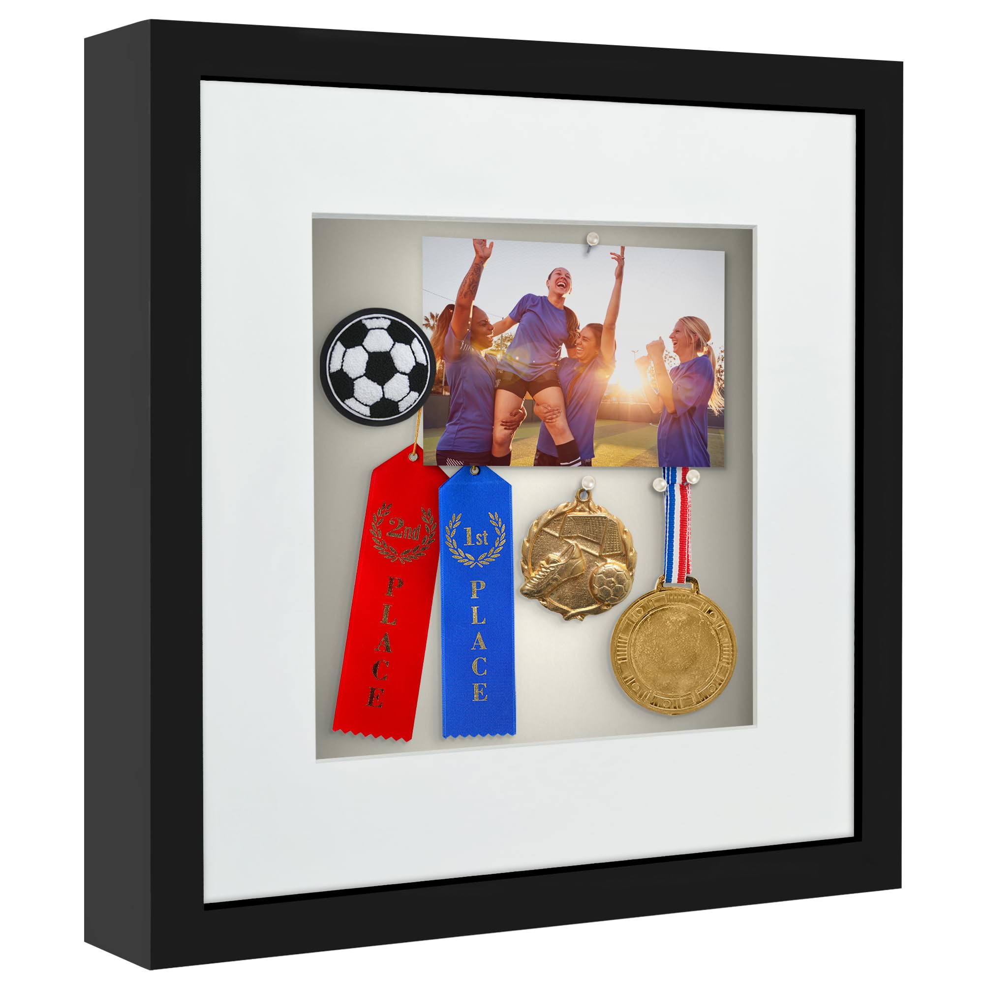 Americanflat 12x12 Shadow Box Frame in Black with 10x10 Mat and Soft Linen Back - Large Shadow Box Frame with Engineered Wood and Shatter-Resistant Glass for Wall or Tabletop Display