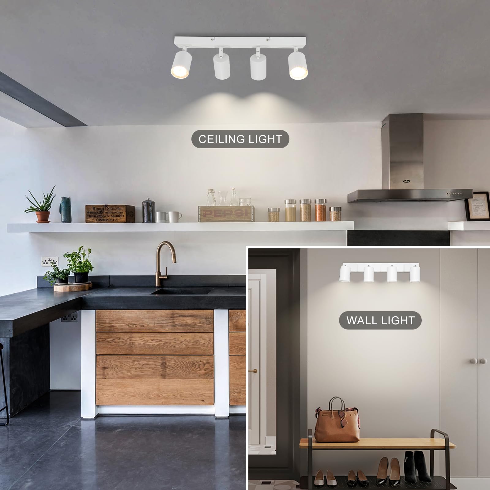 Faretto Soffitto GU10 - Faretti LED Soffitto Orientabili - Lampadario Soffitto Bianco - Faretti da Soffitto con 4 Luci - Lampadina Non Inclusa