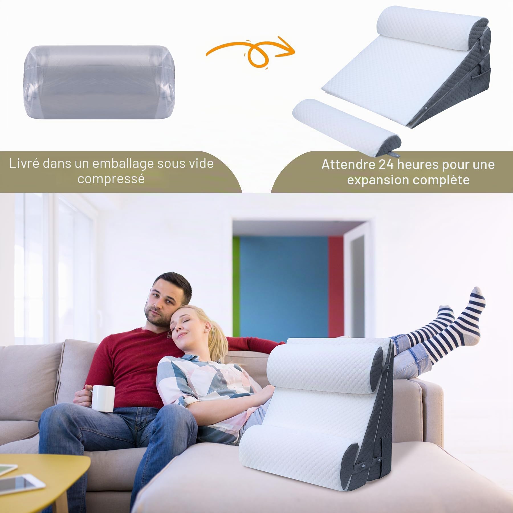 Lot de 4 coussins de lit réglables pour la récupération postopératoire, le soutien du dos, du cou et des jambes, le reflux acide et le RGO, lecture assise, 100 % mousse à mémoire de forme