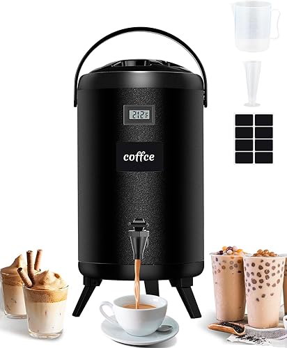 Dispensador de bebidas aislado de 1.6 galones Dispensador de bebidas de acero inoxidable 304 con termómetro y notas adhesivas para agua caliente y