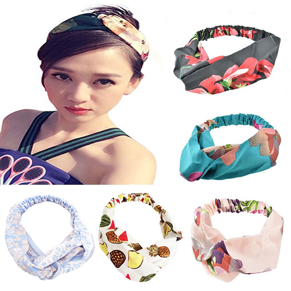 5 Pack women headbands WARMROSE Printed Turban Elastic