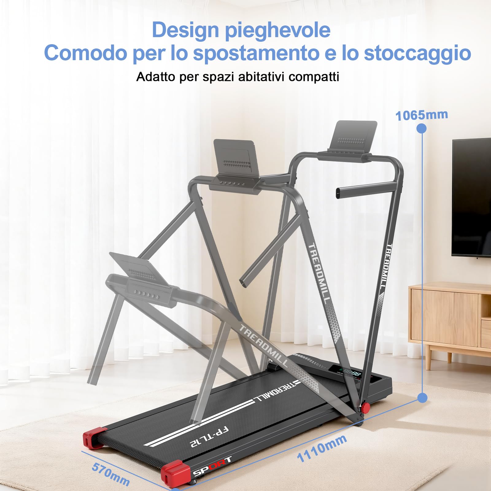 Cinta de Correr, 5 en 1 - Motor de 3 HP, 1-14 km/h - con Pantalla LED/Mando a Distancia - inclinación máxima del 9% - Soporte para iPad/teléfono móvil.