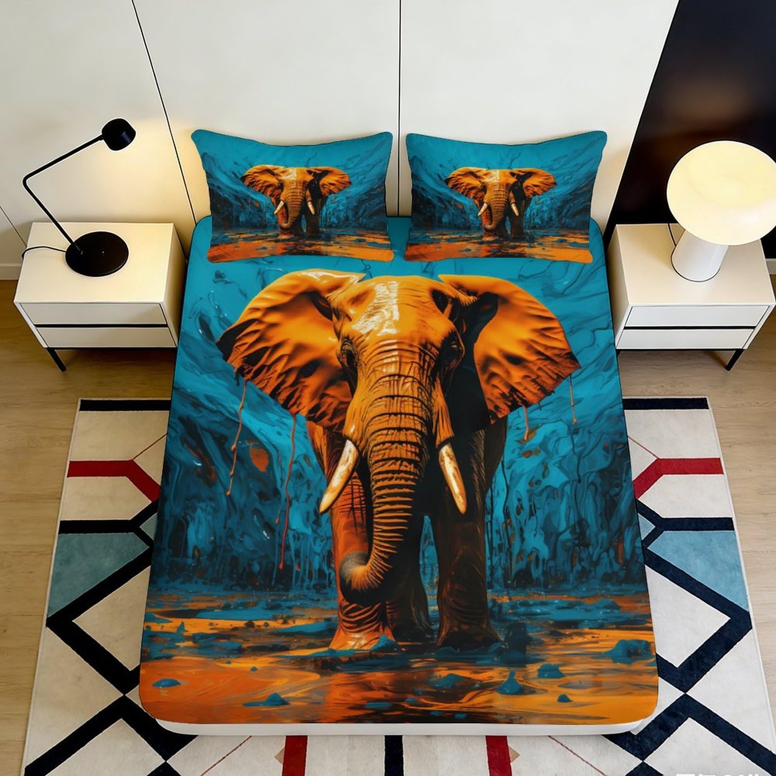 Tjiqhvmrn Style-6 3D Printed Elephant Pattern Microfiber Deep Pocket Fitted Sheet Non-Slip Bedroom Decor Elephant Mattress Fitted Cover Full Wrap Washable For Adults Teens 90X200x25cm