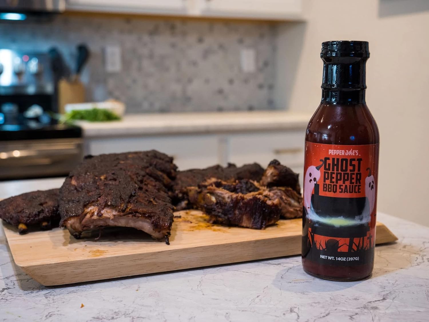 Pepper Joe’s Ghost Pepper BBQ Sauce – Hot and Spicy BBQ with Delicious Flavor Balance – Beer Infused Bhut Jolokia Pepper BBQ – 14 Ounces (2 Pack)
