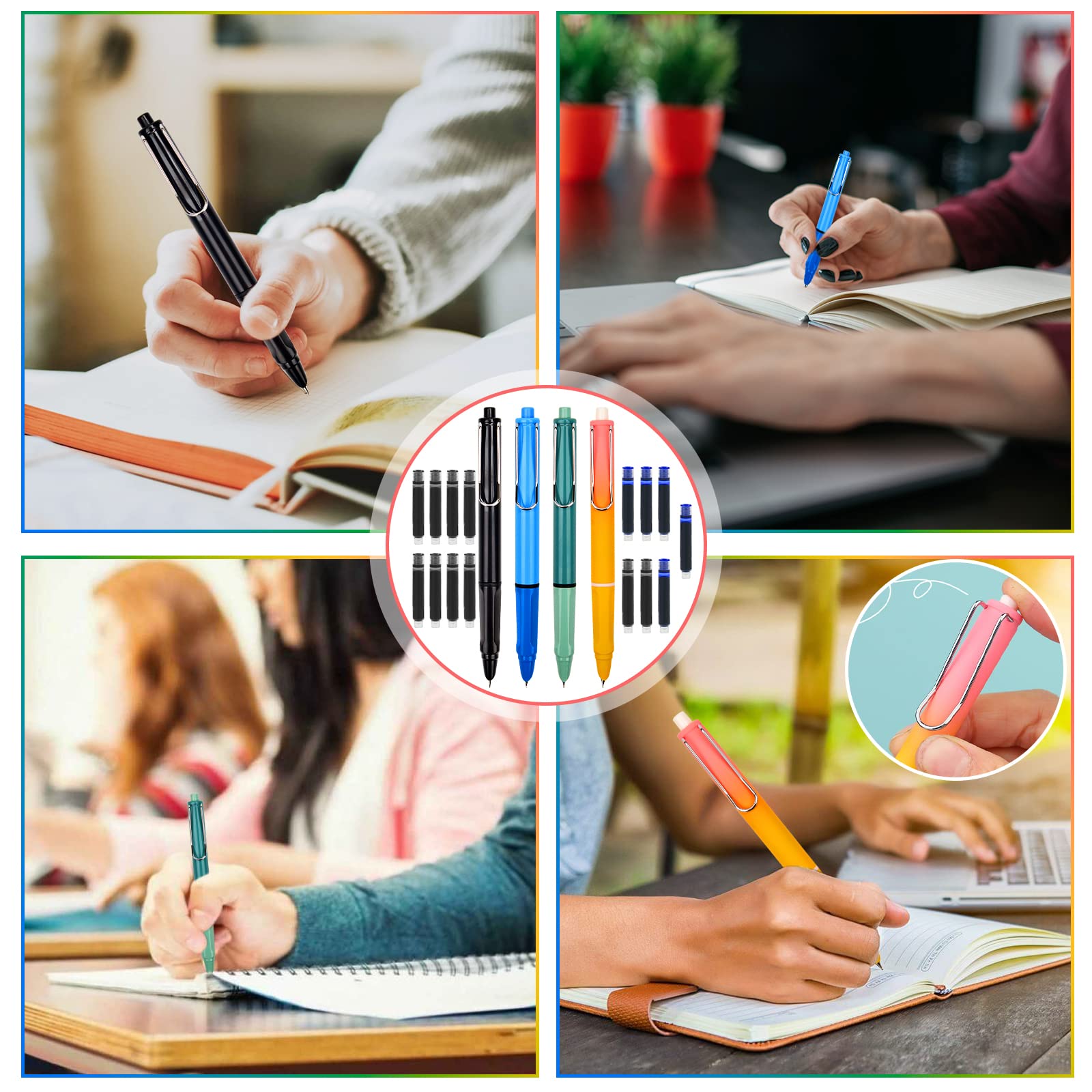 5pcs nouveau stylo plume rétractable,Stylo d'écriture à encre