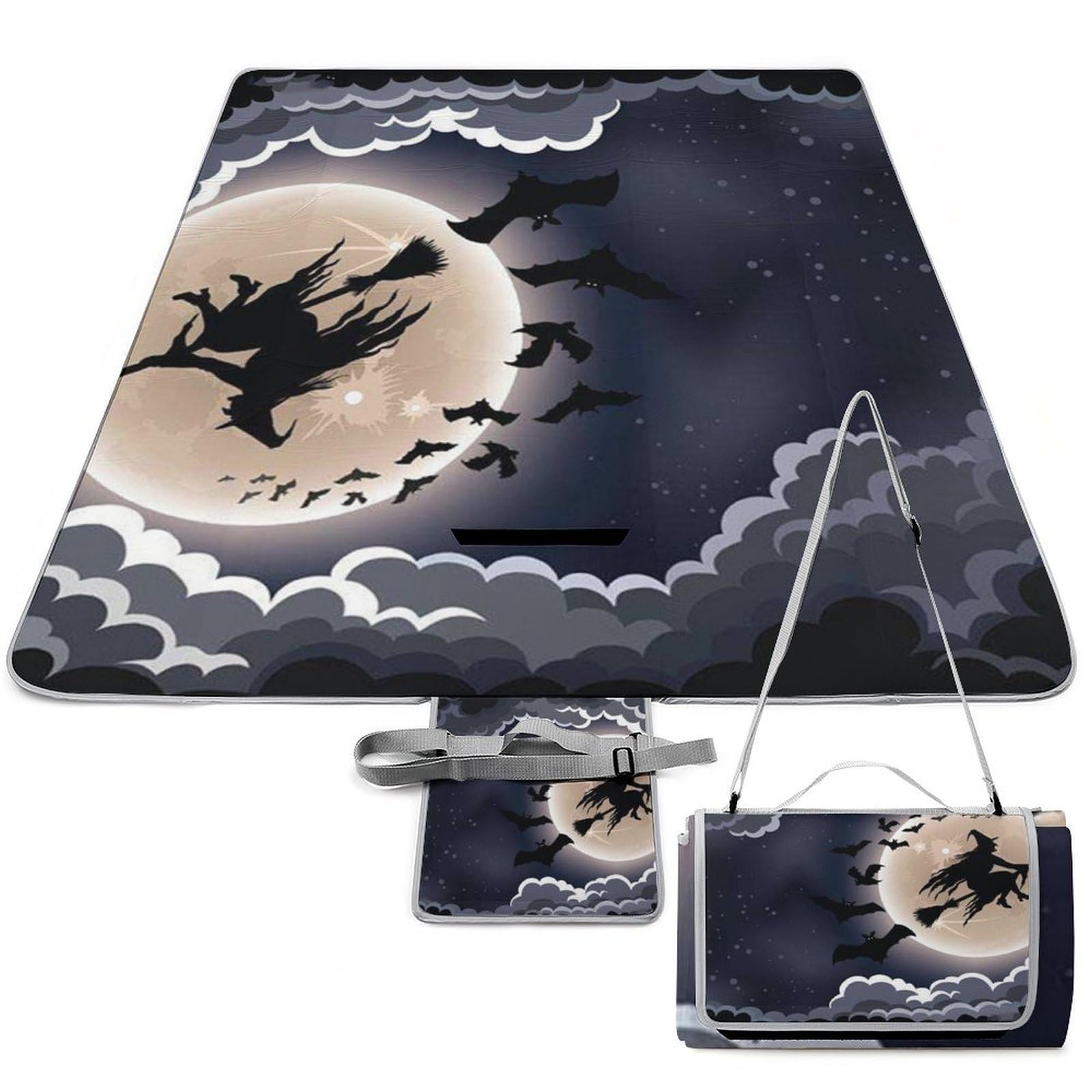 Couverture de pique-nique sorcière volante Halloween tapis pliable 148x148 cm imperméable