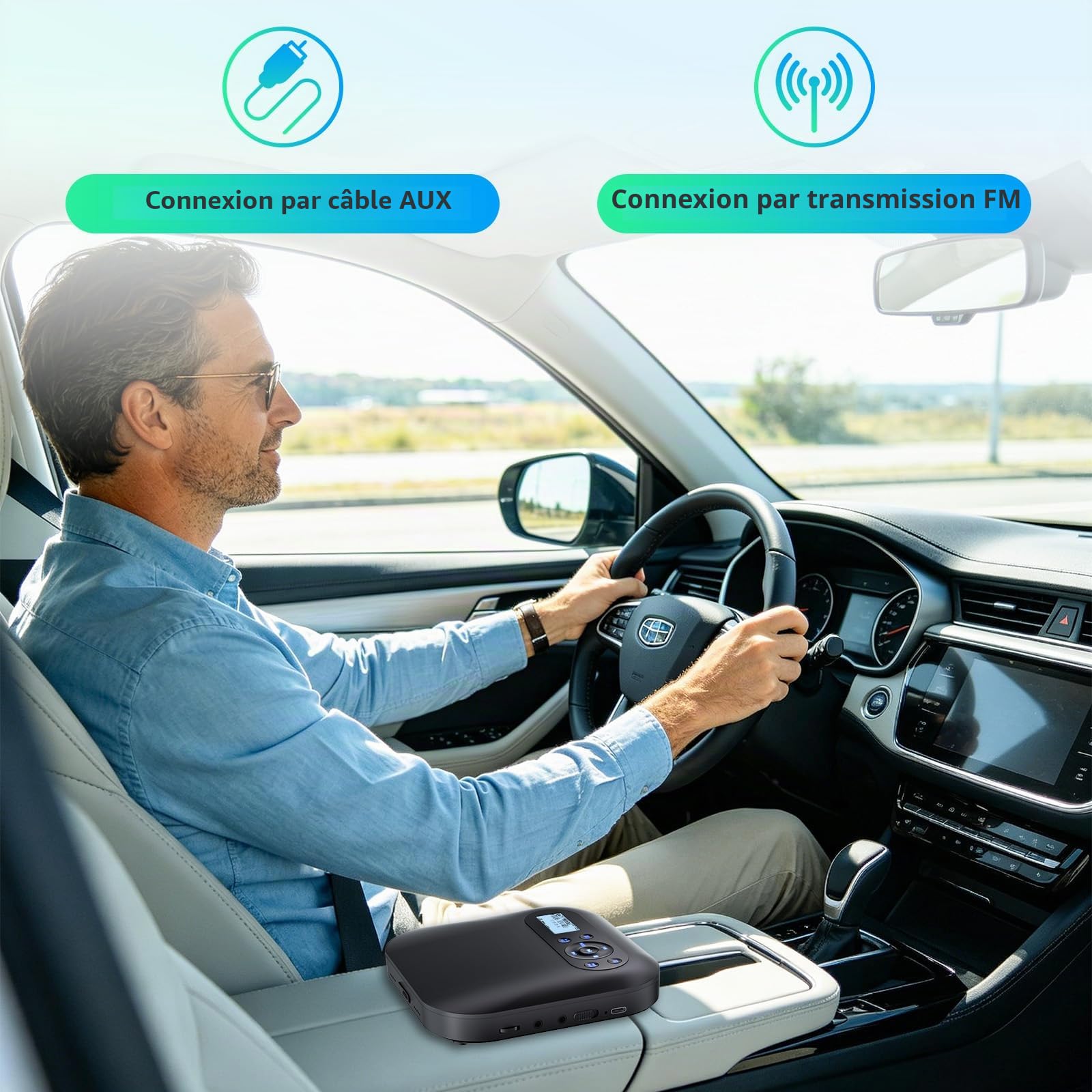Lecteur CD Portable avec Bluetooth, Lecteur CD de Voiture Rechargeable Discman avec FM, Deux Haut - parleurs stéréo, Anti - Saut, Deux connecteurs de Casque (CD022 Bluetooth 5.1)