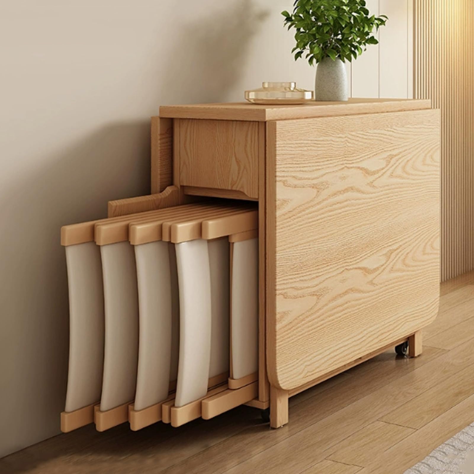 CLXRZM 150cm Klappbarer Esstisch mit Stühlen Set, Holz Klapptisch, Holz