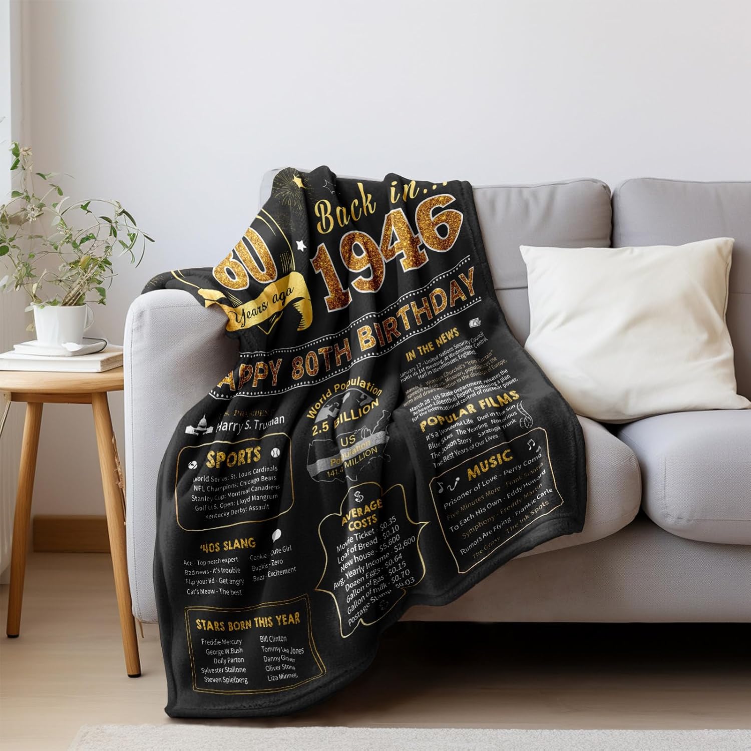 80th Birthday Gifts for Women Men, Best Gifts for 80th Birthday, 80 Year Old Birthday Gifts for Women, 1946 Birthday Gift for 80 Year Old Woman Man, 80th Birthday Gift Ideas Throw Blanket 60 x 50 Inch - Image 6