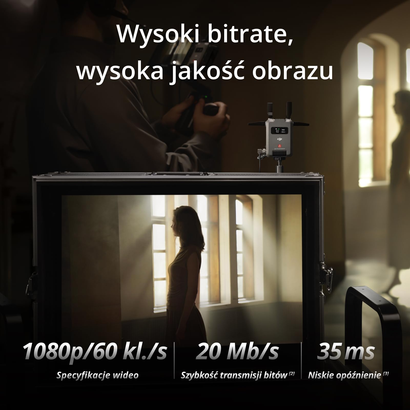 Odbiornik transmisji SDR DJI, bezprze. transmisja wideo SDR 1080p/60 kl./s do 3 km, tylko urządzenie RX, stabilność i brak zakłóceń, duża moc sygnału, wysoki bitrate, nieograniczona liczba odbiorników