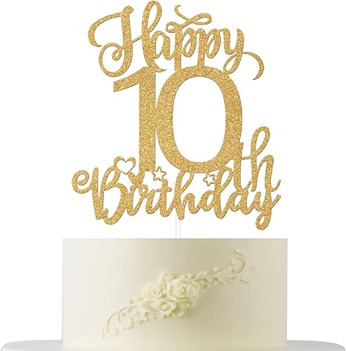 Decoración para pastel de cumpleaños número 10, decoración de cumpleaños de 10 años, letrero de decoración de pastel de fiesta de la era de dos