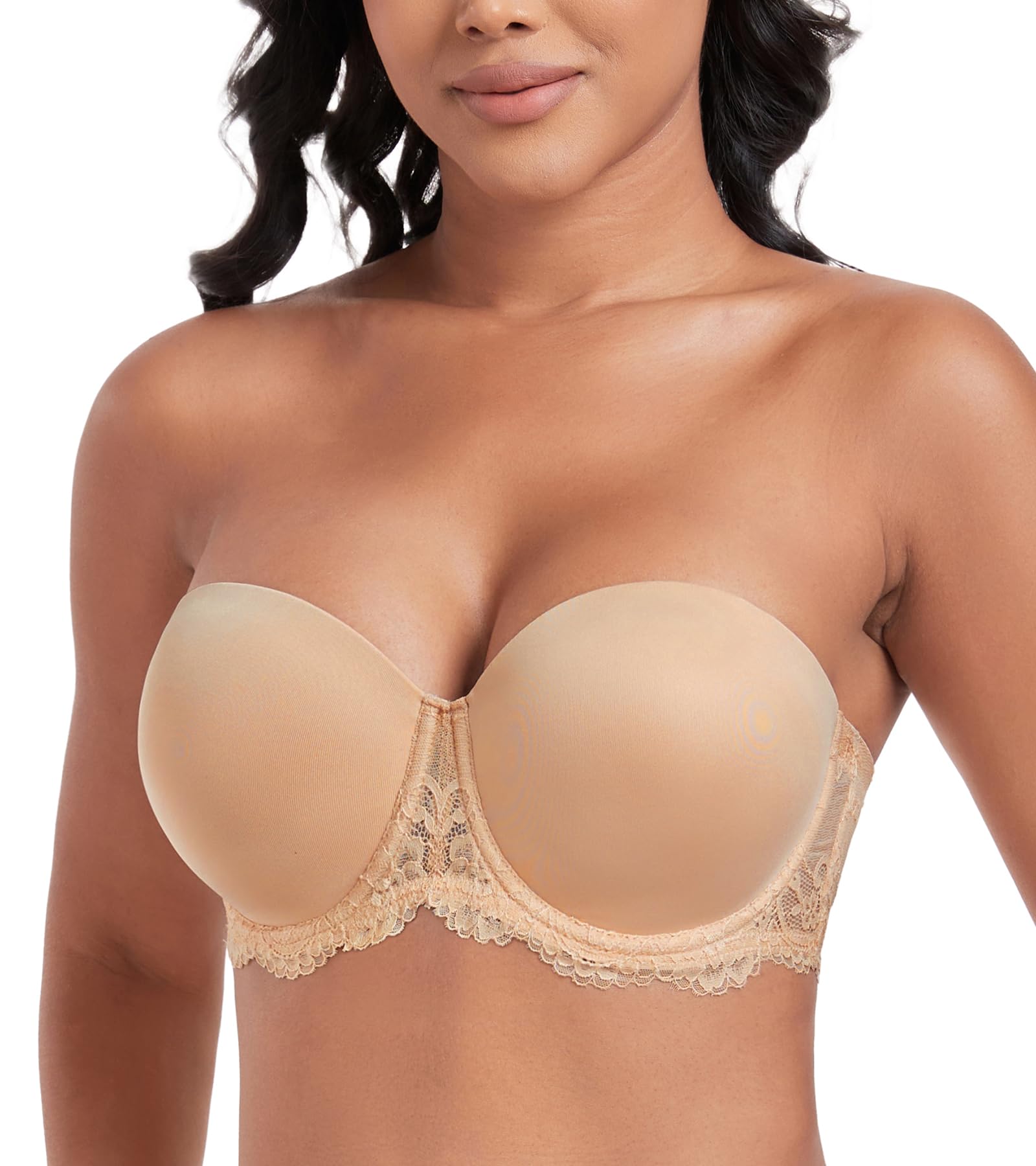 DotVol Women's Full Figure Strapless Bra Underwire Contour Back(Nude,34E)