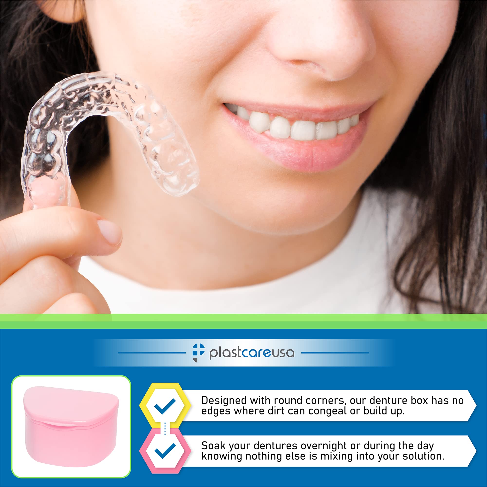 Paquete de 5 cajas de dentaduras postizas, caja dental para dientes artificiales, protector bucal, protector nocturno, protectores de encías, retenedores, contenedor de baño para dentaduras postizas 7