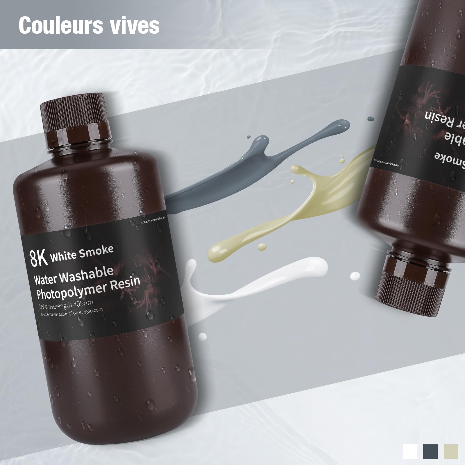 ELEGOO Résine Lavable à l'eau pour Imprimante 3D LCD 8K UV 405nm Résine Photopolymère, Fumée Blanche 1000G