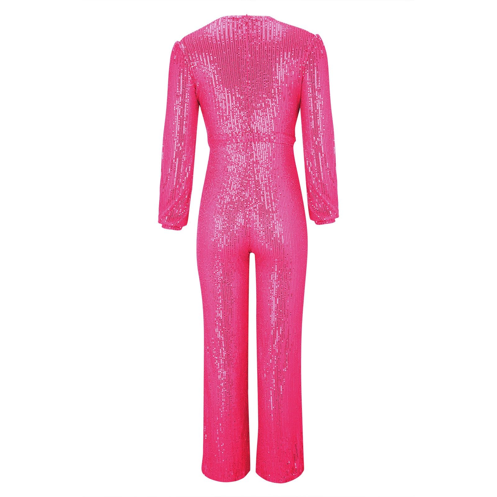 Trainingsanzug für Damen, elegant, für Zeremonien, langärmlig, für Damen, V-Ausschnitt, langes Bein, breite Taille, Cocktail, Abendkleider, Jumpsuit Playsuit Country Konzert