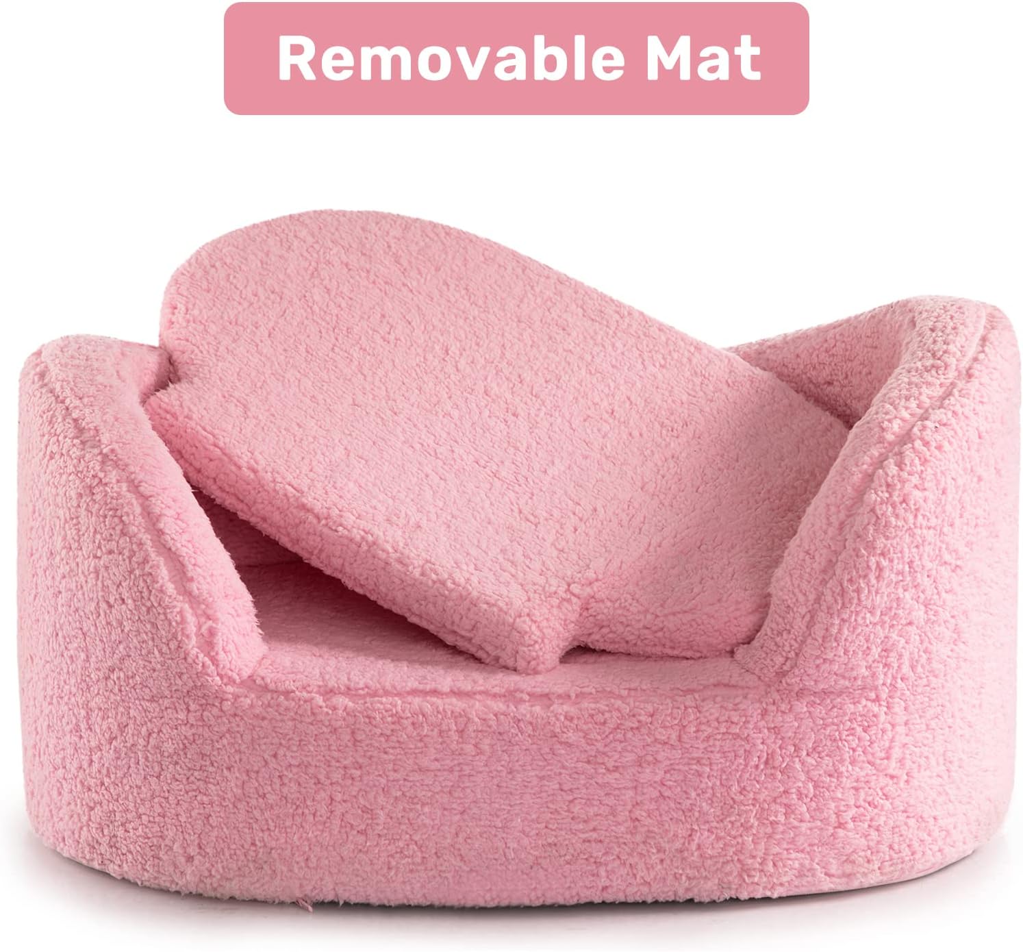 review Hollypet Cat Sofa Couch, Pet Sofa for Cats and Small Dogs, Sherpa Fleece Cat Sleeping Bed, Ultra-Soft Snuggle Cat Sofa for Indoor Kitten, Luxury Mini Dog Couch Sofa Bed, Pink