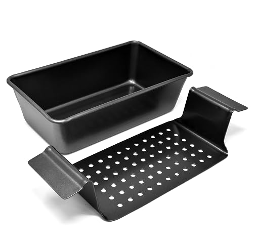 PERLLI Meat Loaf Pan with Drip Tray 2 Pc. 9.8 x 5.7 In. High-Carbon-Steel Nonstick