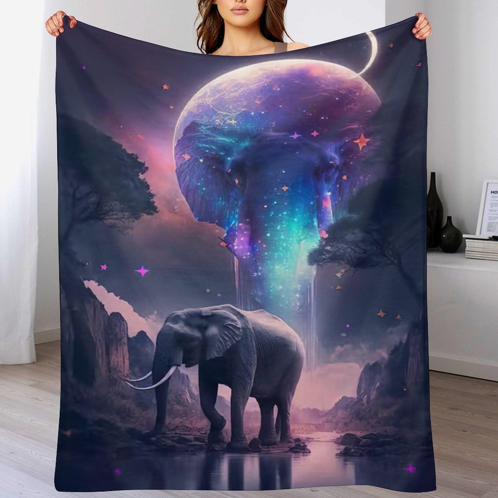 Couverture Polaire Flannel Chaude et Confortable pour Lit et Canapé Motif Éléphant