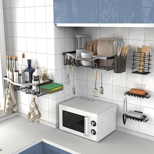 Miniatura 6 de NESOMI Estante de ducha adhesivo para ducha, organizador de baño, estante organizador de ducha, estante de pared para almacenamiento interior de