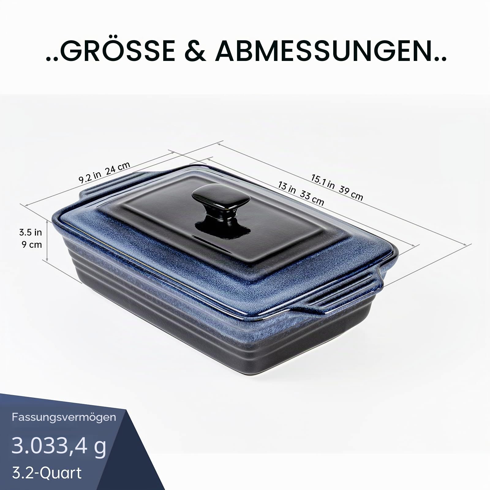 UNICASA Keramik Auflaufform Mit Deckle, Backformen Rechteckig 39 x 24 x 9 cm, Pastetenform Steinzeug groß 3000 mL