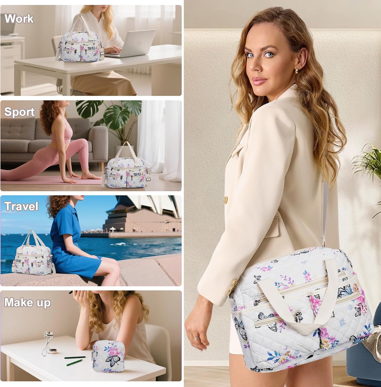 2-Piece Quilted Floral Cotton Tote Bags for Women – Crossbody & Shoulder Handbags for Travel & Work