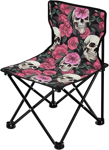 Al aire libre plegable gótico calavera rosa flor camping sillas para adultos silla de camping portátil silla de césped ligero 202a5183
