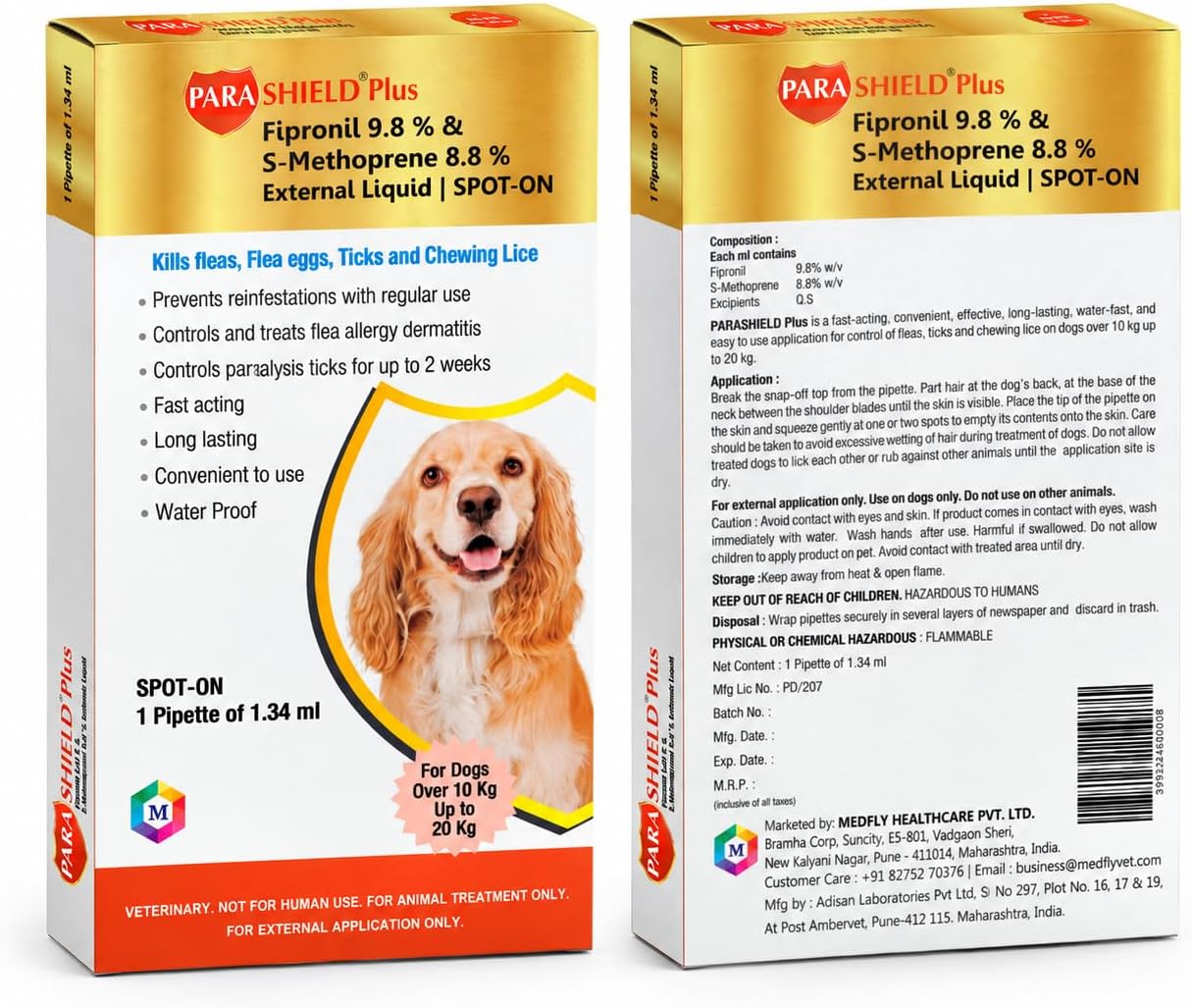 Medfly Spot On for Dogs, 10-20 kg, Flea, Tick & Lice, 1.34 ml, Pack of 1