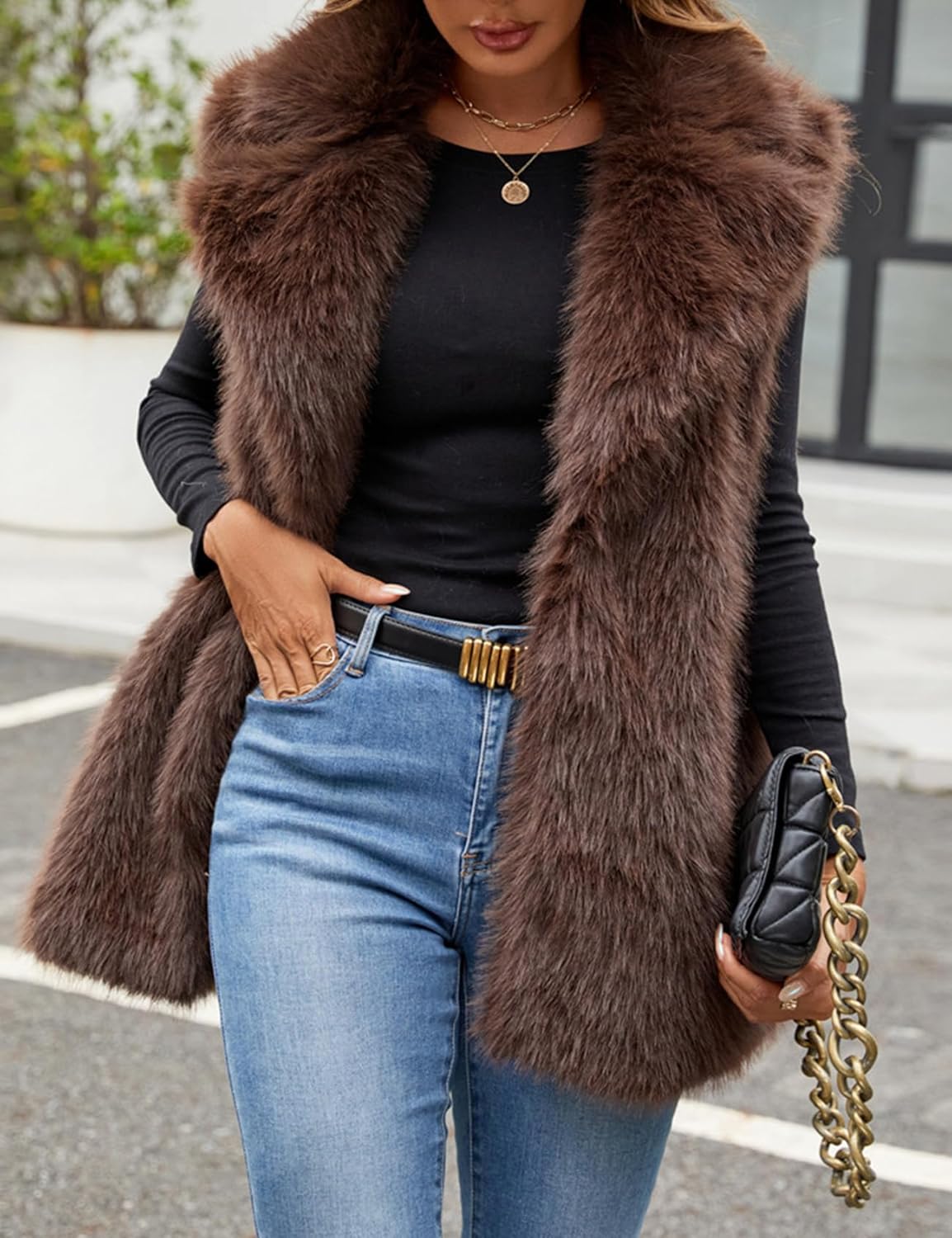 Kissonic Women's Faux Fur Vest Sleeveless Fuzzy Jacket Fluffy Coat Open Front Furry Outerwear Vests - Image 5