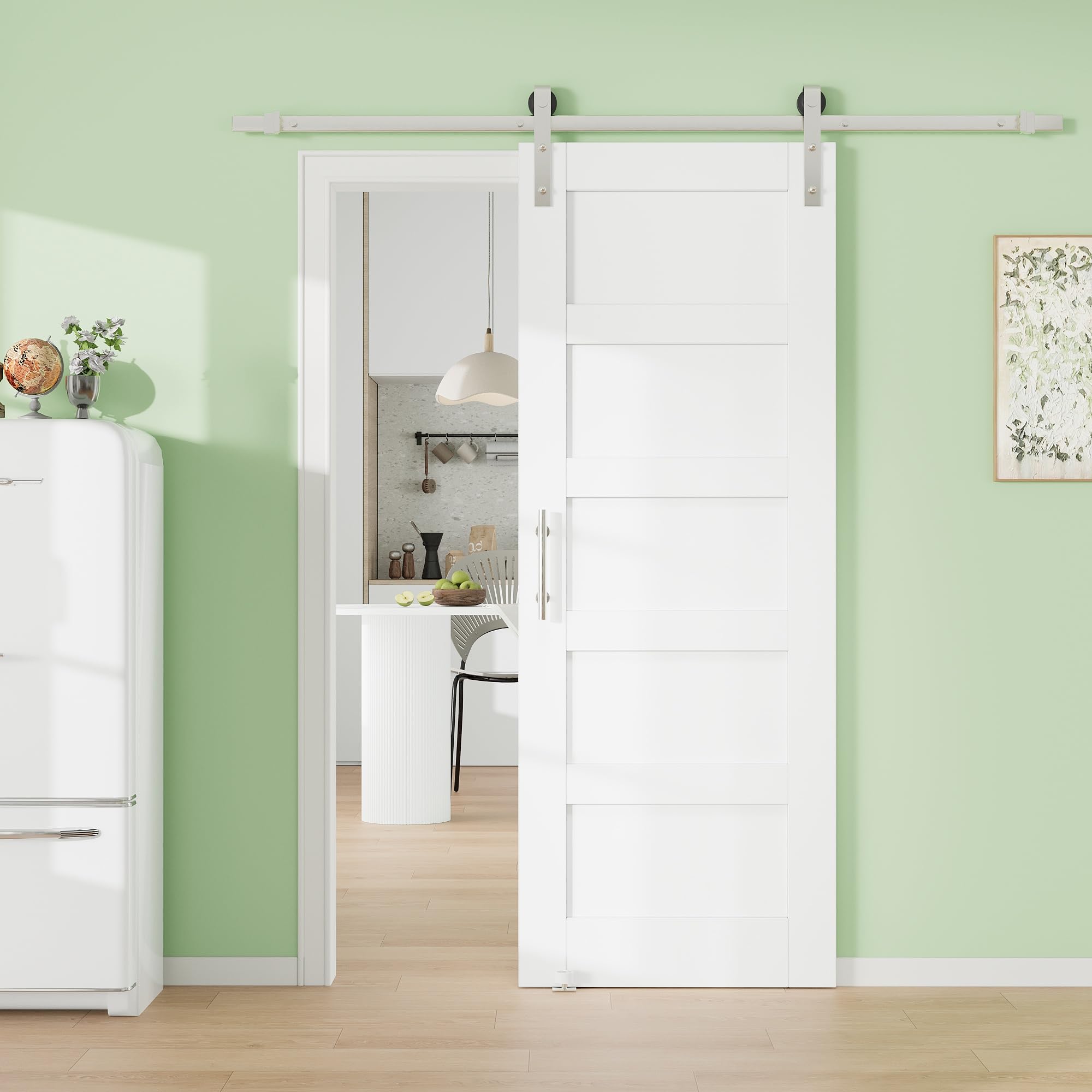 32" x 80" 5-Lite Tempered Clear Glass Barn Door with 72" Track Kit