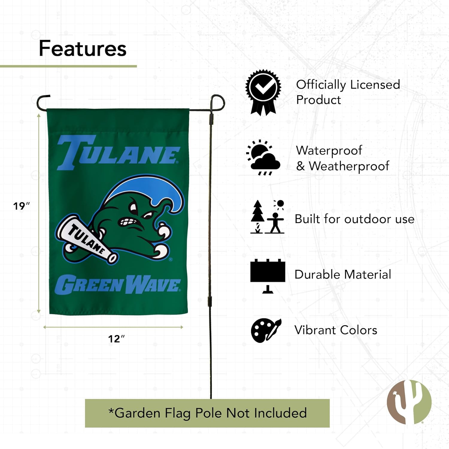 Desert Cactus Tulane University TU Garden Flag – 19 x 12 Inch Tulane Green Wave Banner, for Outdoor Display and Events (Design A) - Image 4