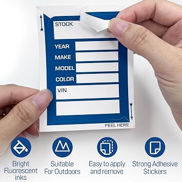 200Pcs Car Dealer Stock Stickers, 3 x 4 Inches Inventory Tracking Window Stickers for Vehicles (New & Used Cars), Inventory Management, Auto Dealership Supplies (Blue)