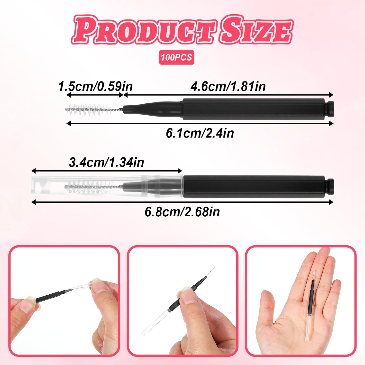 100 PCS Micro Brow Brush with Cap, Brow Lamination Brush Micro Eyebrow Spoolies, Micro Brow Brushes with Cap for Eyebrows, Spoolie Lash Comb Lash Lift Tool for Eyebrows Eyelashes Extensions, Black