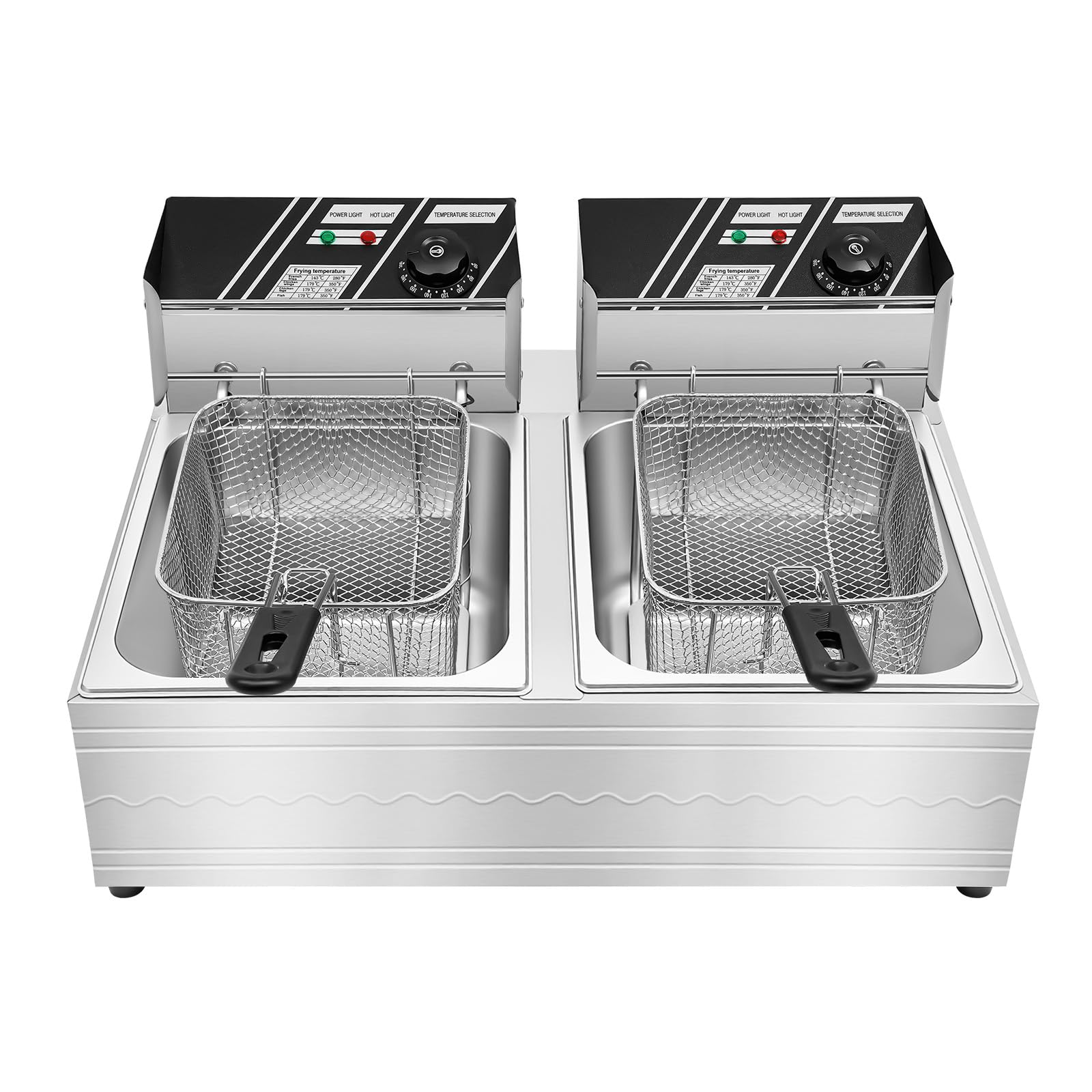 Doppelbecken Elektro Fritteuse 12L 220V, Edelstahl Gewerbefritteuse Mit Zwei Frittierkörben, Temperaturregelbares Frittiergerät Für Imbiss, Gastronomie, Pommes Frites Und Hähnchen
