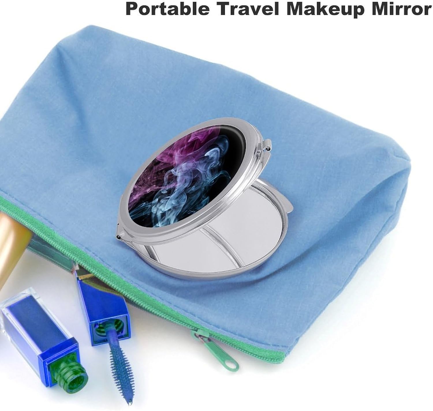 Travel Blue Purple Smoke Makeup Mirror Compact Pocket Vanity Mirror Double-Sided 2X /1x Magnifying Round Folding Handheld Cosmetic Beauty Mirrors for Purse Handbag image 3