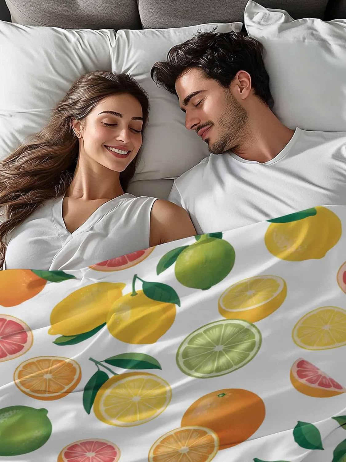 Top Sheet Full Bedding Flat Sheet Only, Farmhouse Lemon Orange Grapefruit Microfiber Bed Sheets Soft Breathable Bedding Flat Sheets, Summer Fruit Hotel Luxury Top Sheets