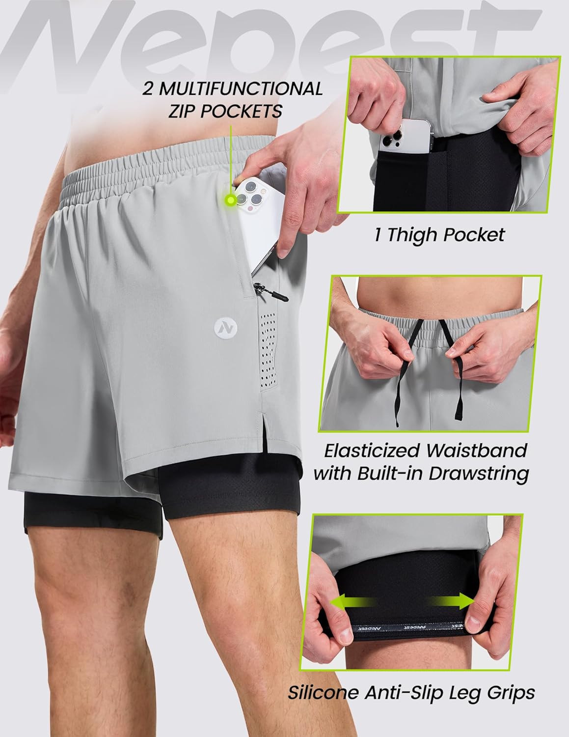 Nepest Men's Mountain Bike Shorts 4D Padded Cycling Bicycle Biker Riding Loose-fit Gel Padding MTB Shorts Zipper Pockets - Image 3