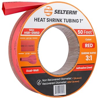 SELTERM 1" Red [50 Feet] Marine Grade 31 Ratio Heat Shrink Tubing Roll